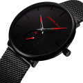 CRRJU Simple Ultra-Thin Stainless Steel Wristwatch (Black)