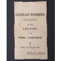 Italian FIRST COMMUNION CARD - Osvaldo Barbero 1916