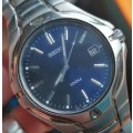 Blue Seiko Quartz with date, steel bracelet