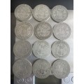 Lot of 12 x Florin and 2 Shillings 80% Silver Coins