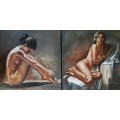 Nude Twins, oil paintings by Danie Cronje, stretched canvas, ready to hang. Buy one, get one free!