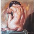 Nude 50, oil painting by Danie Cronje, blocked canvas, ready to hang