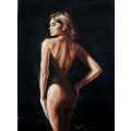 Nude on black background, oil painting by Danie Cronje on canvas sheet, unframed