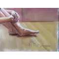 Sitting Nude, oil painting by Danie Cronje on canvas linen, unframed