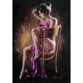 Seated Nude, oil painting by Danie Cronje on blocked canvas