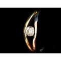 Genuine 18ct gold 2 tone Tube Dress Ring with real 1/4 carat Diamond