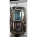 9ct white gold blue and pink stone ring