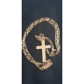 9CT SOLID GOLD NECKLACE AND LARGE CROSS PENDANT