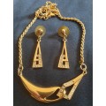 Gold plated modern necklace with matching earrings