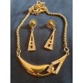 Gold plated modern necklace with matching earrings