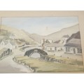 Bostcastle, Cornwall 2 watercolour paintings by John Bathgate&  3 old sketch  prints