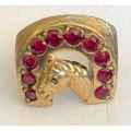 Stunning 9ct yellow gold men`s Horse shoe ring with approx 1.75 carats of ruby`s