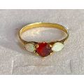 Vintage 9ct yellow gold Garnet and Opal petite Ring