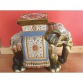 Large Vintage Outdoor elephant garden stool, ceramic and ornate