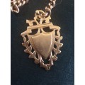 Solid Victorian Edwardian antique chain in rose gold with medallion pendant each link is stamped