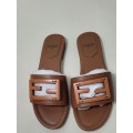High-End Soft-Leather FENDI Italian Luxury Ladies Slip Sandals. Size 4/(36 EU) (NO BOX)