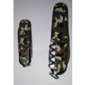 TWO CAMOUFLAGE VICTORINOX MULTI-TOOL KNIVES (SPARTAN AND CLASSIC MODELS)
