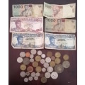 A Collection of notes from  Swaziland, Indonesia and coins from ZAR, SA and America