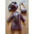Genuine leather coat, hat and handbag to fit a Cindy doll