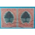 UNION 6d GREENandORANGE USED 1940s PAIR VARIETY V1 SCRATCH IN TREE AT TOP RIGHT 2/5