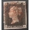 PENNY BLACK IMPERF  USED 1840 SG 2 NUMBERS L-A-SCARCE