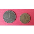 PORTUGUESE MOZAMBIQUE 1 ESCUDO AND 10 CENTAVOS COINS 1945 AND 1942