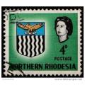 NORTHERN RHODESIA SG79/SACC79 4d USED WITH VARIETY UPWARD SHIFT OF BLUE OUT OF BOX