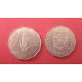 Zambia 1972-x2 50 Ngwee COINS