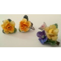 Vintage Porcelain Flower Earrings and Brooch (Please read full description)