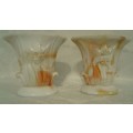Two Vintage Akro Agate Vases - Marked 658 Orange and White Swirl Lily Design