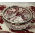 Sought after small glass bowl with EP rim. Stamped England on the inside.