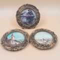 Set of three small vintage ornate frames of Dutch scenes.