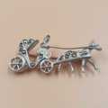 Vintage Marcasite Sterling Silver Carraige and horse Brooch