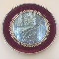 Two vintage pictures in round frames with velvet and brass