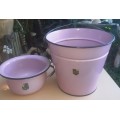 Vintage 2 piece Hendler Pink enamel bucket and spittoon in good good condition