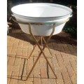 Vintage big quality white enamel bath with ears/black trimming with folding metal stand