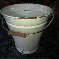 Good quality antique enamel bucket with wooden handle-H 30 cm, TW 29 cm - no holes