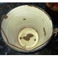Good quality antique enamel bucket with wire handle and blue trimming-H 32 cm, TW 31 cm - no holes