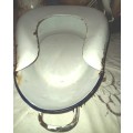Antique white enamel bed pan from the 40`s with blue trimmings