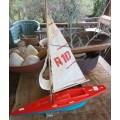 Vintage good quality red and blue ` Rio` plastic Sail Ship with sails