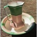 Unique Big Antique 1920`s Green and Pink J and G Meakin good quality Porcelain Bowl and Pitcher set