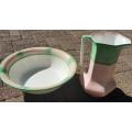 Unique Big Antique 1920`s Green and Pink J and G Meakin good quality Porcelain Bowl and Pitcher set