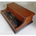 Nice vintage oak wooden three hatch ink holder