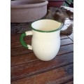Vintage small  good quality enamel milk Jug with green trimmings-H 20 cm, BD 12.5 cm-no holes