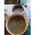 2 x Old wooden Sieves-TD 43cm, H 11 cm and TD 40 cm x H 10 cm-Sell per Sifter and not lot