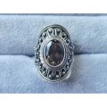 Discount!! Detailed Silver, Smokey Quartz Ring