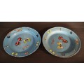 Pair of Vintage Enamel-Decorated Tin Plates