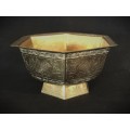 Vintage Hexagonal Chinese-made Brass Pedestal Bowl