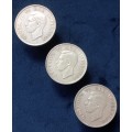 HALFCROWN X 3 - 1942, 1943 & 1944 SILVER UNION of S A ( SET OF THREE)