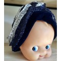 VINTAGE  NAVY AND WHITE STRAW LIKE HAT/ TURBAN